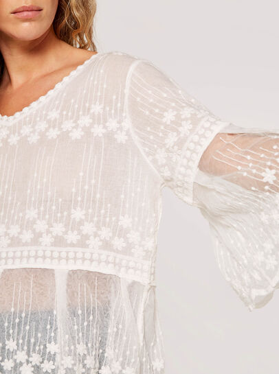 Embroidered Cotton Mesh Blouse