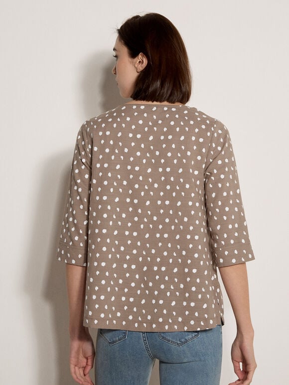 Irregular Spot Asymmetric Wrap Top, Brown, large