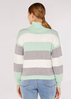 Ribbed Colour Block Stripe Jumper, Mint, large