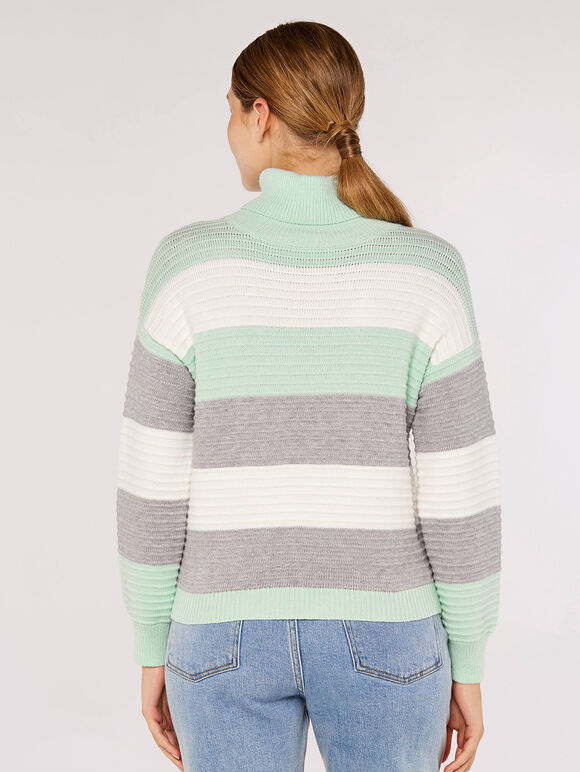 Ribbed Colour Block Stripe Jumper, Mint, large