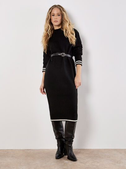 Tipped Knitted Jumper Midi Dress