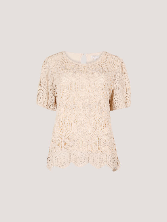 Crochet Hexagons T-Shirt, Stone, large