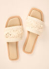 Hand-Crocheted Raffia Mule Sandals, White, large