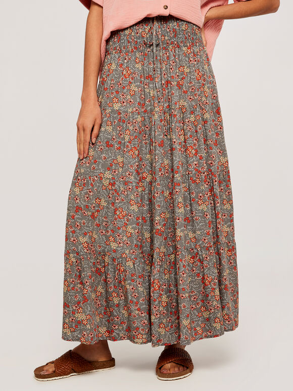 Morris Wildflower Tiered Skirt, Khaki, large