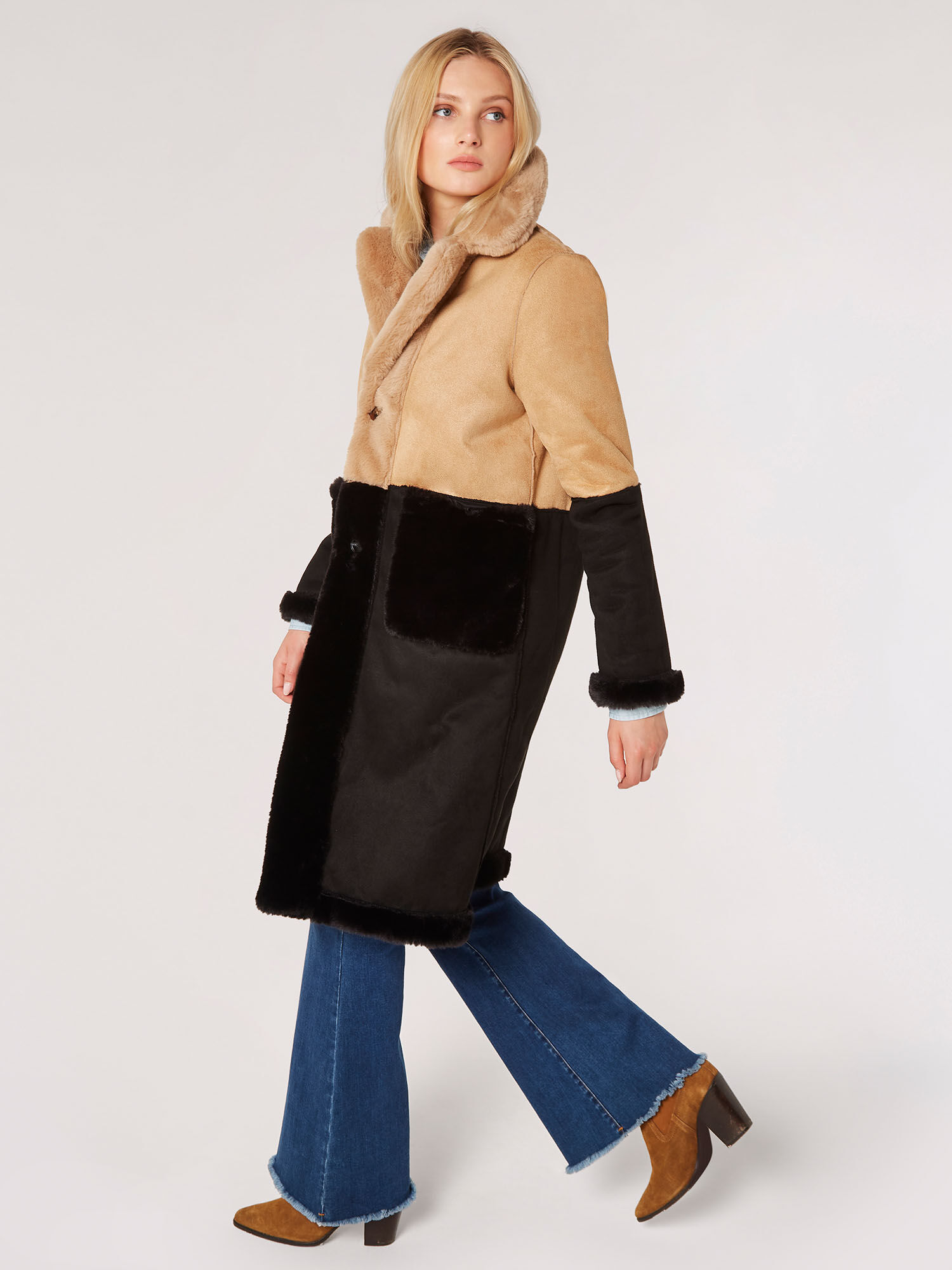 Reversible Suede Faux Fur Coat Apricot Clothing