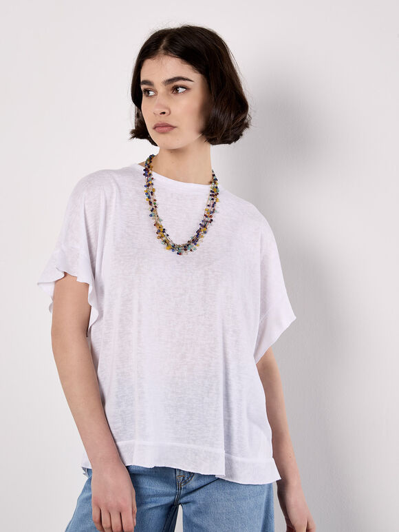 Ruffle Sleeve T-Shirt, White, large