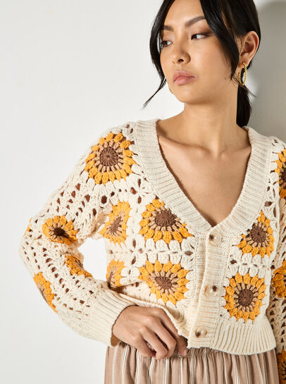 Sunflower Hand-Knit Crochet Cardigan