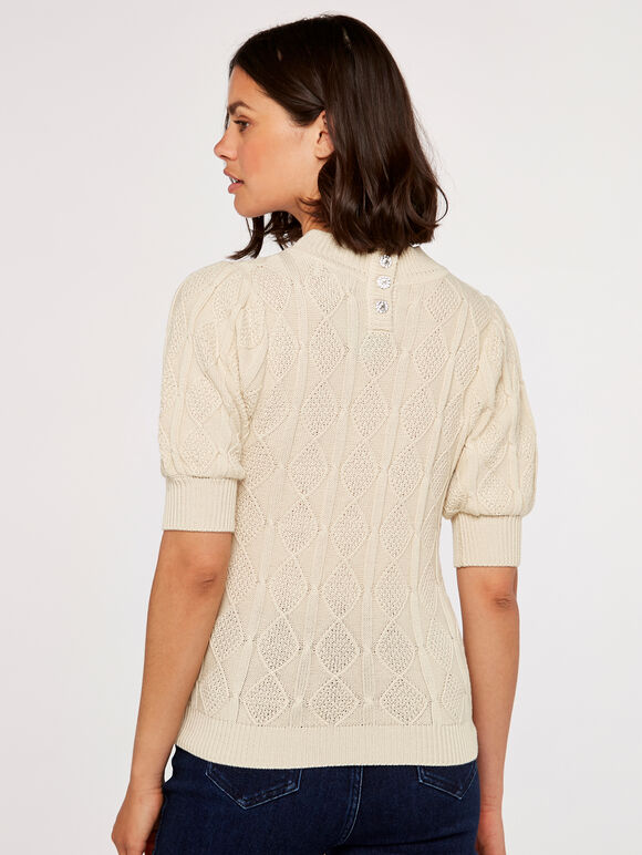 Cable Knit Jumper, Stone, large