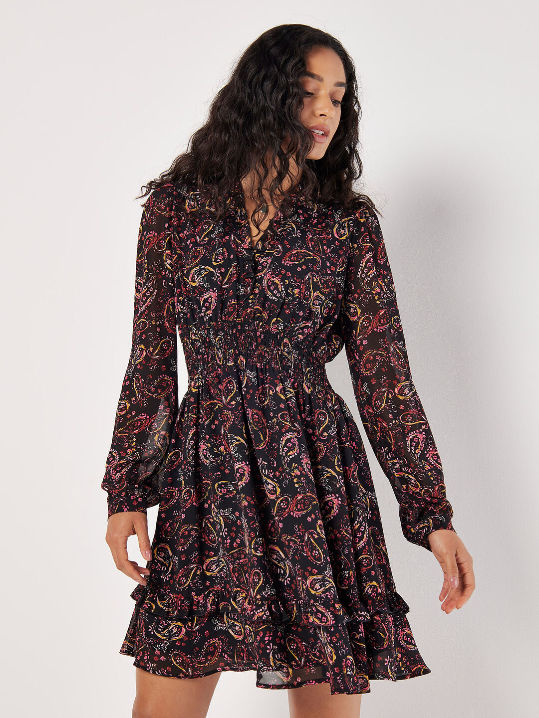 Image of Paisley Ruffle Mini Dress