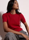 Pointelle Hearts Knitted T-Shirt, Red, large