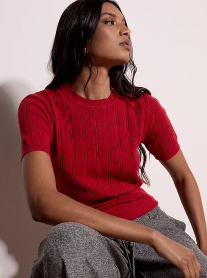 Pointelle Hearts Knitted T-Shirt