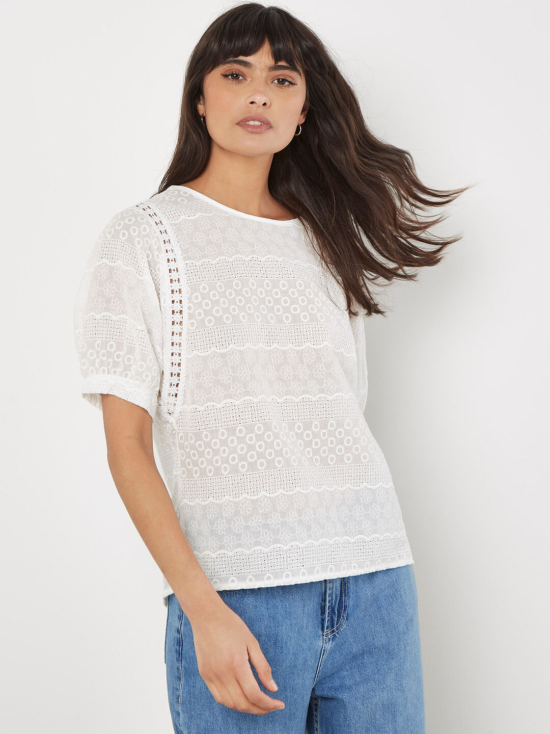 Image of Floral Broderie Cotton Lace Top