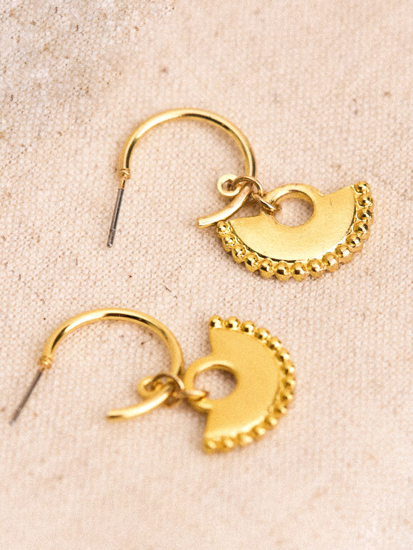 24K Gold Plated Hoop Fan Earrings, Gold, large