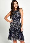 Printed Lace Skater Dress, Navy, large