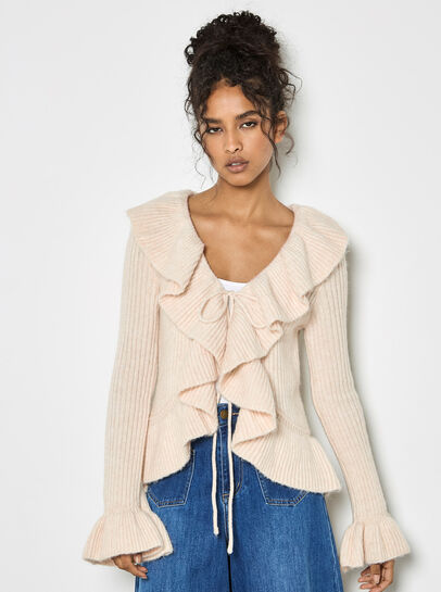 Ruffle Ribbed Knit Cardigan