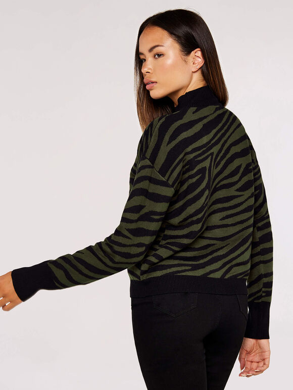 Mock Neck Zebra Jumper, Khaki, large