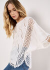 Cotton Blend Crochet Embroidered Top, White, large