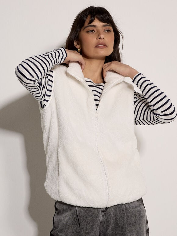 Fleece Zip-Through Gilet, Cream, large