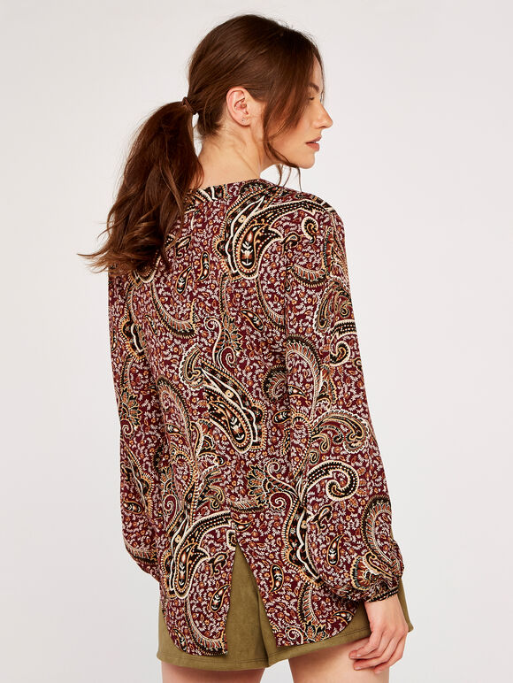 Paisley Button Top, Burgundy, large