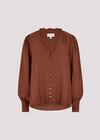 Ruffle Neck Textured Blouse, Rust, large