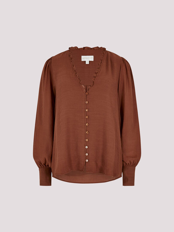 Ruffle Neck Textured Blouse, Rust, large