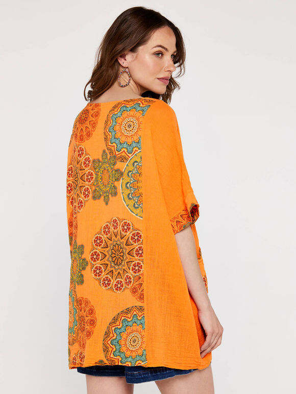 Mandala Panel Oversized Top, Orange, large