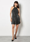 Sequin Embellished Halterneck Mini Dress, Black, large