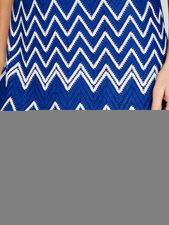 Knitted Zig Zag Shift Dress, Blue, large
