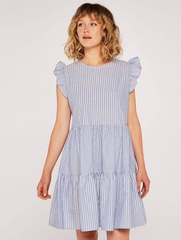Stripe Tiered Dress, Blue, large
