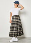 Plaid Tiered Boohoo Skirt, Black, large