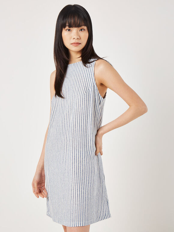 Oxford Stripe Shift Mini Dress, Blue, large