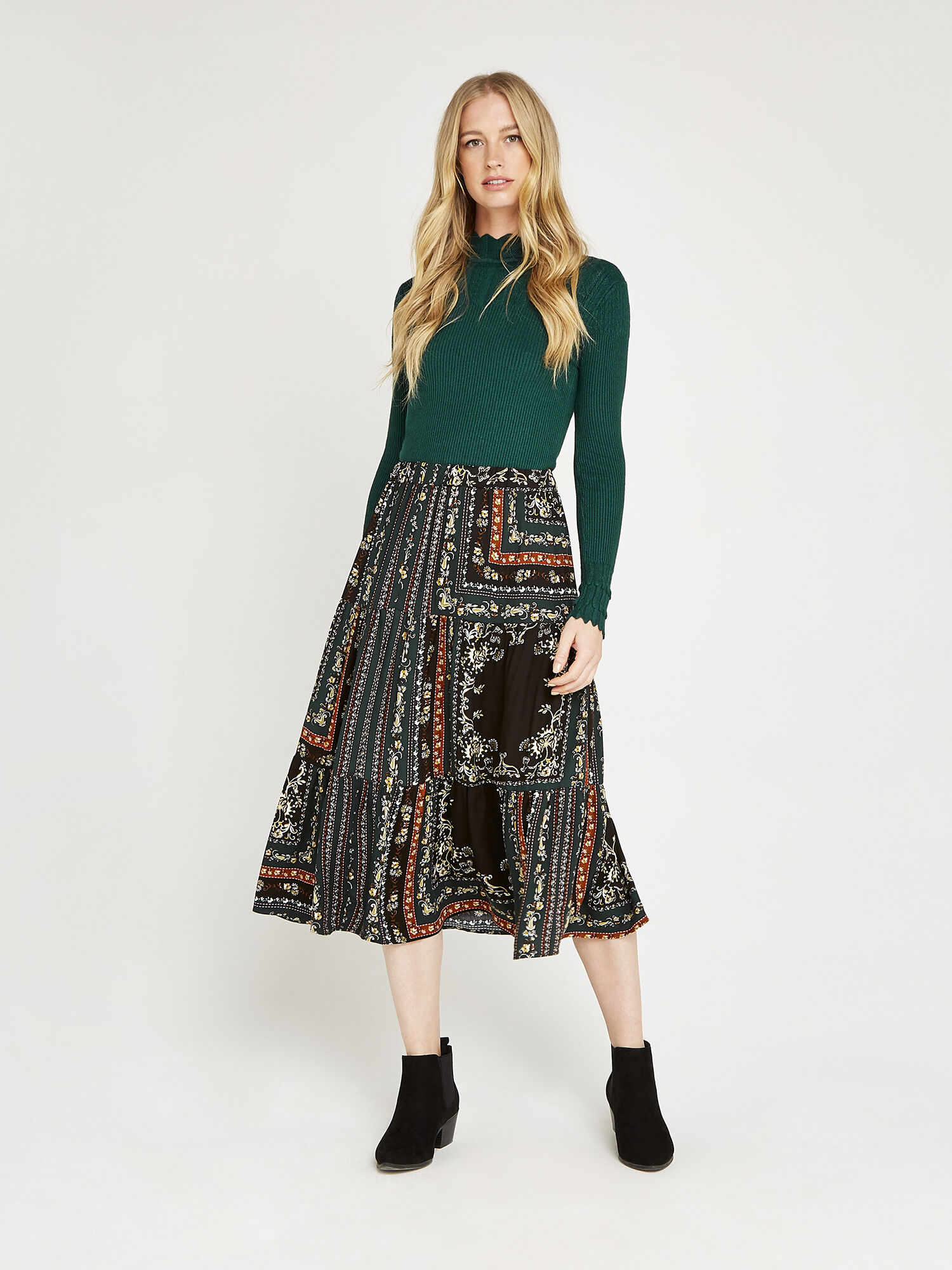 Green chain print midi skirt sale