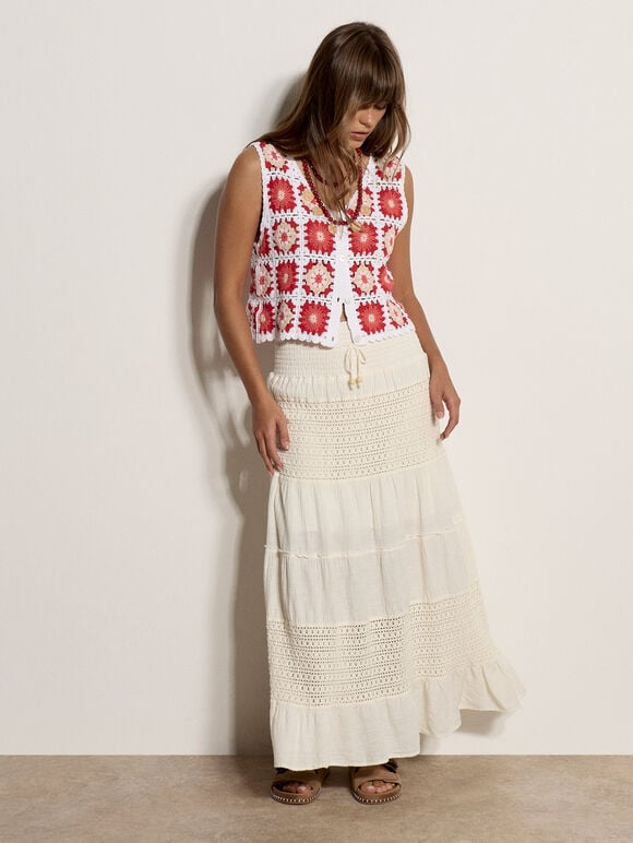 Crochet Tiered Maxi Skirt
, Cream, large