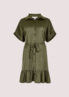 Ruffle Shirt Mini Dress, Khaki, large