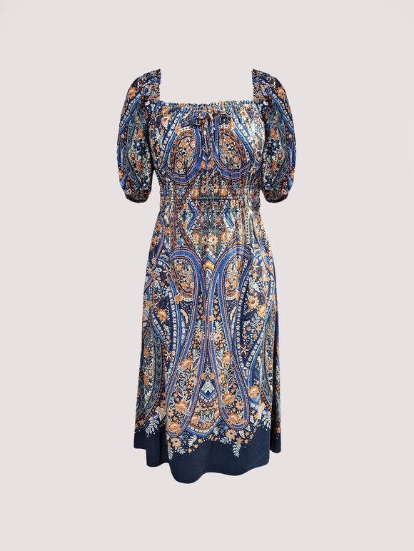 Diamond Paisley Midi Dress, Blue, large