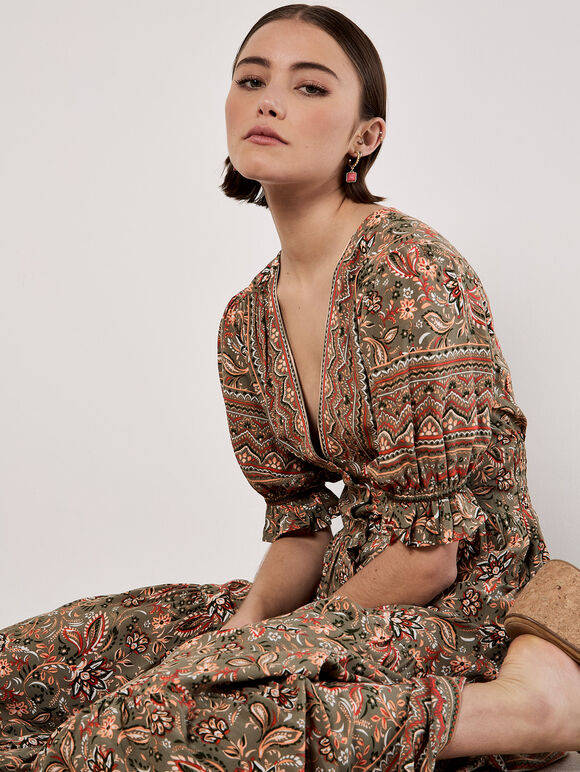 Sarasa Floral Maxi Dress, Khaki, large