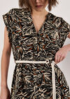 Leaf Print Rope Belt Mini Dress, Rust, large