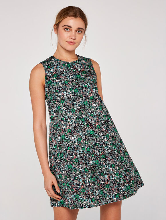 Retro DitsyTrapeze Dress, Navy, large