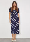 Polka Dot Bow Detail Midi Dress, Navy, large