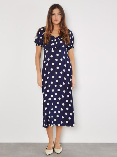 Polka Dot Bow Detail Midi Dress