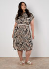 Mixed Animal Print Shirt Midi Dress, Stone, large