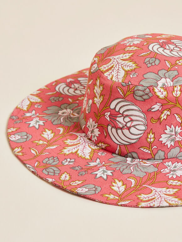 Floral Print Floppy Sun Hat, Red, large