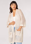 Star Motif Open Knit Cardigan, Stone, large