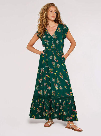 Apricot Velvet Long Sleeve Floral Dress