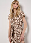 Leaf Print Shirt Midi Dress, Brown, large