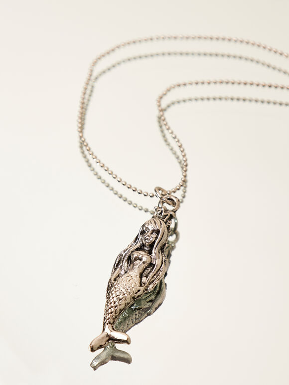 Silver Tone Mermaid Pendant Necklace, Assorted, large