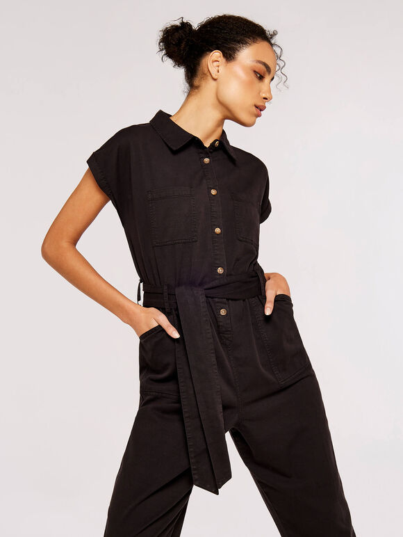 Cotton Blend Boilersuit, Black, large