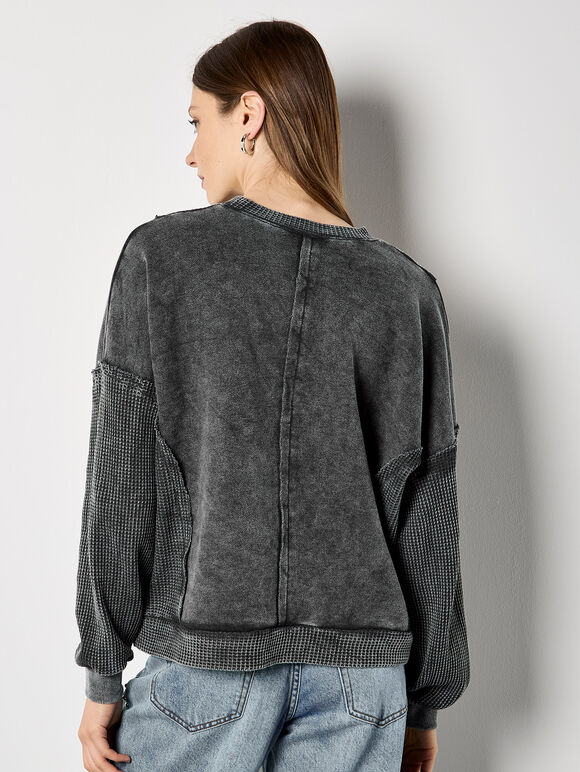 Waffle Panel Sweatshirt, Dark Grey/Charcoal, large