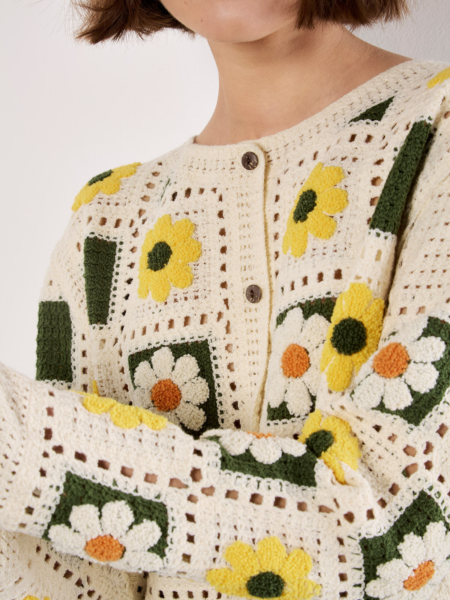 Patchwork Daisy Crochet Cardigan | Apricot Clothing