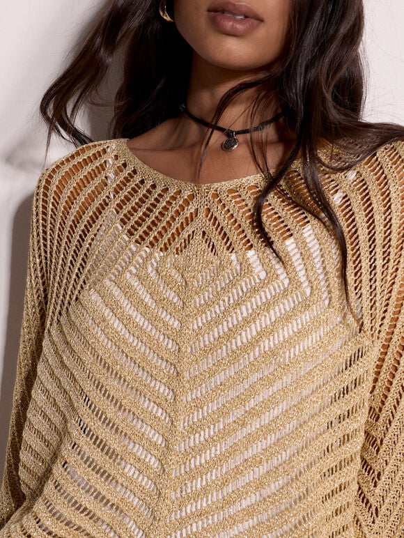 Gold Shimmer Lightweight Jumper, Gold, large